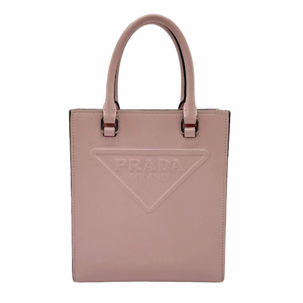 Prada Milano handbag embossed triangle logo pink leather